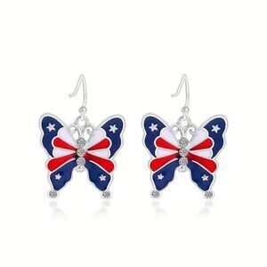 New - Patriotic American Butterfly Earrings